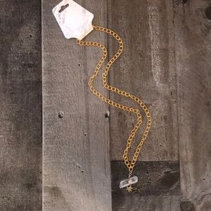 Gold tone chain crystal and star pendant necklace